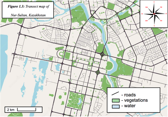 Transect map of Nur-Sultan, Kazakhstan (Tukhtarev, 2019)