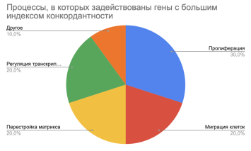 Процессы, в которых участвуют гены с большим индексом конкордантности