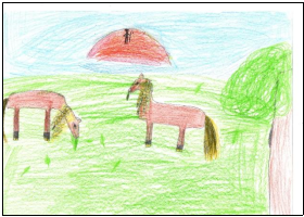 Ребенок 1, изображение лошади до и после занятия