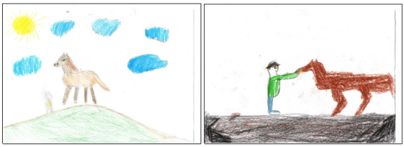 Ребенок 2, изображение лошади до и после занятия