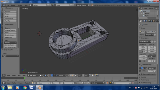 Окно программы Blender. Разработанная деталь