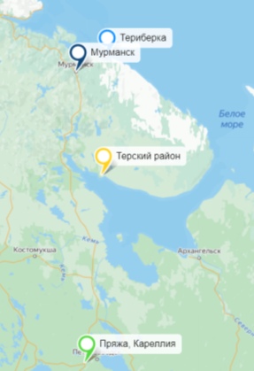 Карта-схема мест сбора образцов растений