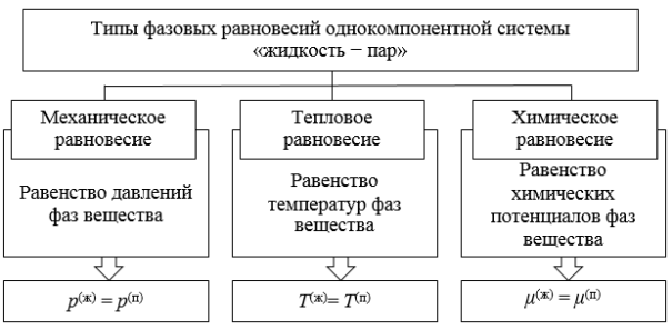 Условия равновесия однокомпонентной системы «жидкость — пар»