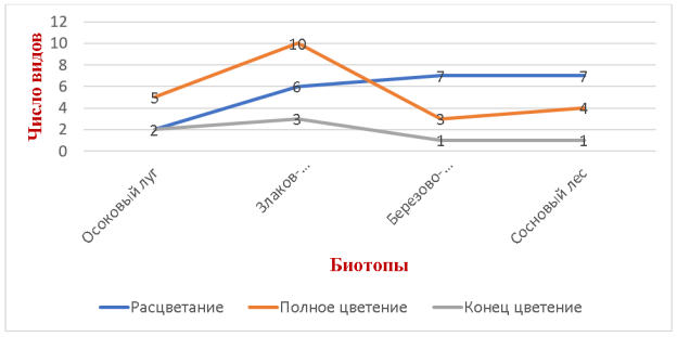 Пространственная динамика цветения растений в различных биотопах