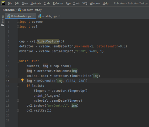 Код, отвечающий за передачу информации с машинного зрения на Ардуино (Python)
