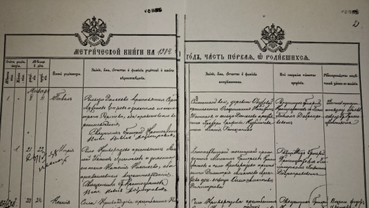 Фотография метрической книги за 1904 год с записью о рождении прапрадедушки