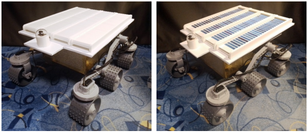 Внешний вид исследовательского аппарата с закрытыми и открытыми солнечными панелями