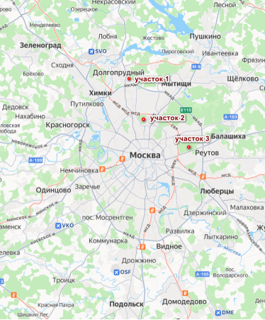 Участки наблюдений на карте Москвы