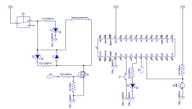Электрическая схема используемой части устройства