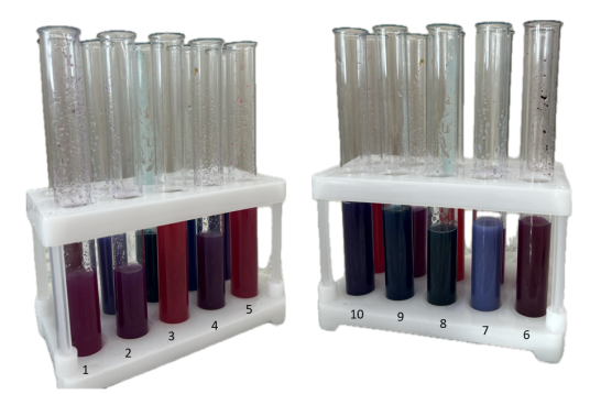 Палитра цветов, полученная в результате эксперимента (цвета пронумерованы соответственно нумерации компонентов в Таблице 1)