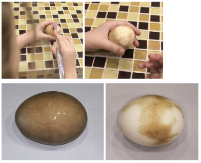 Чистка пастой яйца с налетом (сверху) и результат (снизу)