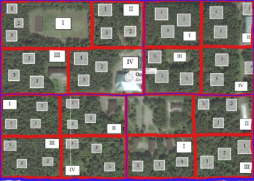 Картосхема лагеря «Орбита» с указанием кварталов, выделов и пробных площадей