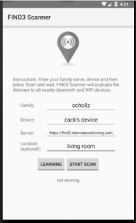 Интерфейс FIND3 Scanner, использованный при калибровке Wi-Fi-позиционирования