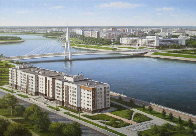 Визуализация интеграции вантового моста в городскую среду
